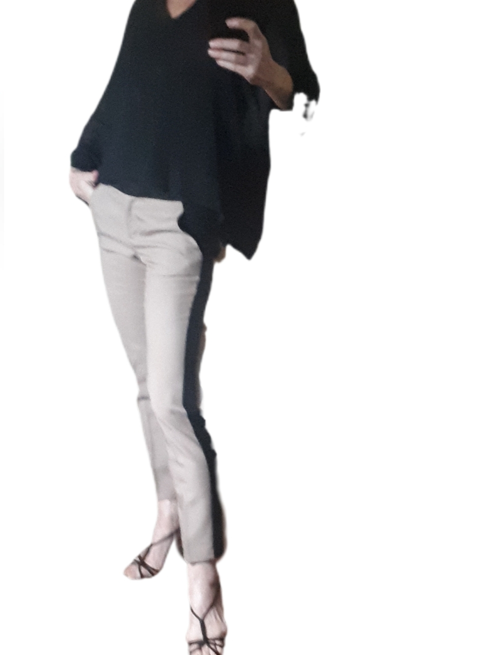 A.L.C. Wool Mohair Tan Slim Straight Tuxedo-Stripe Trousers